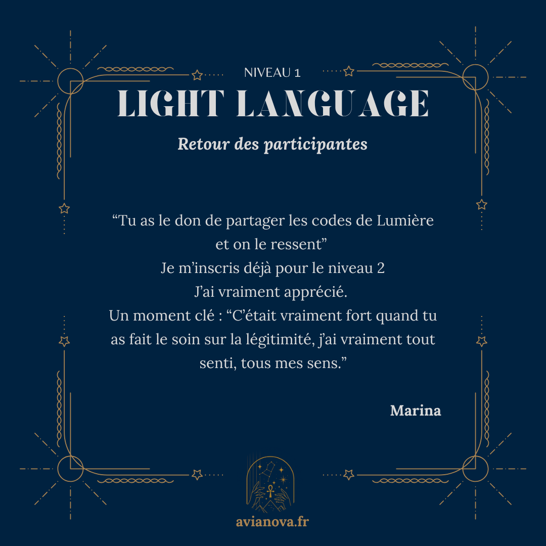 Retour de Marina suite à la Formation Activation Langage et Codes de Lumière Niveau 1